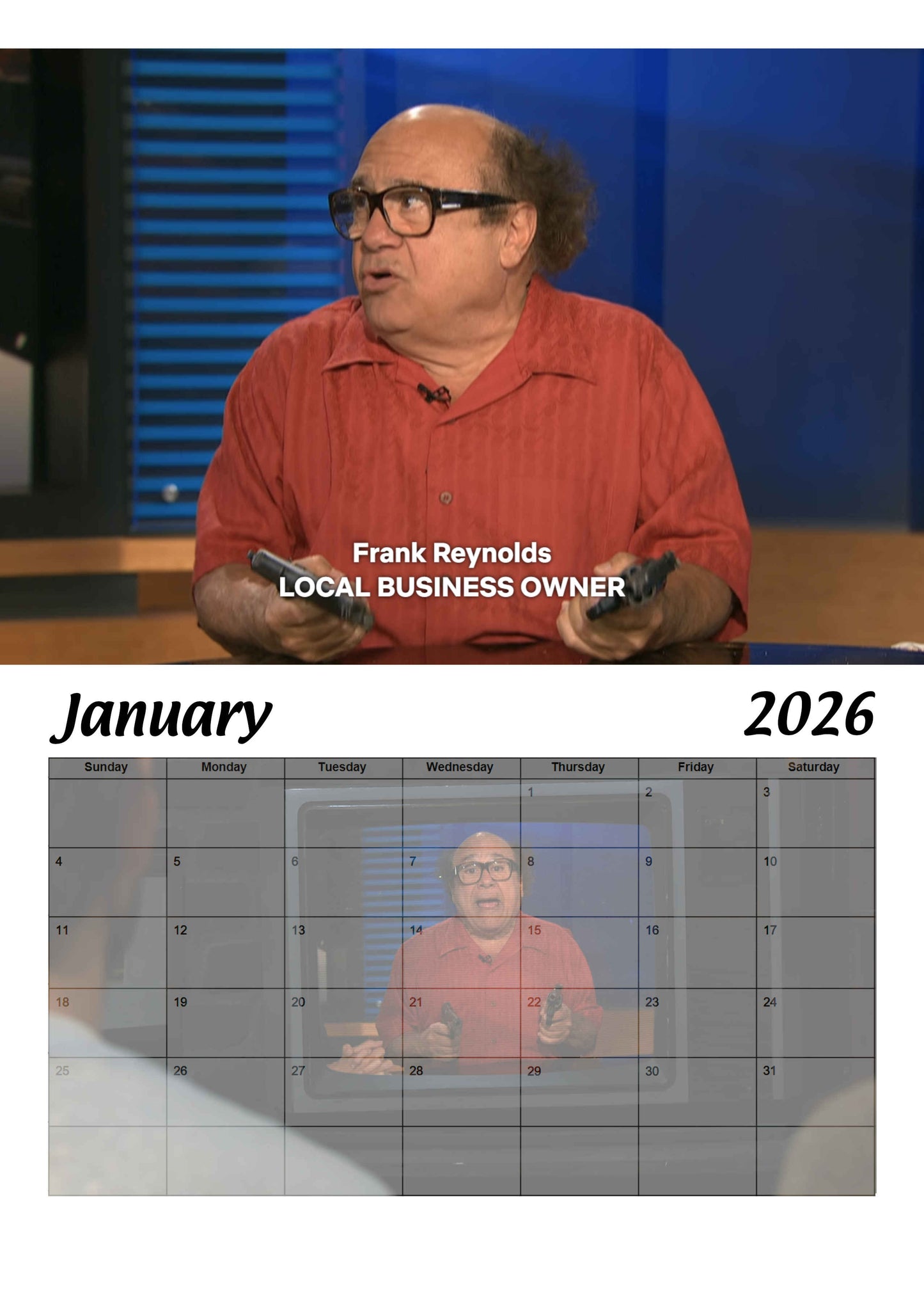 Its Always Sunny, Frank Reynolds, 2026 Wall calendar