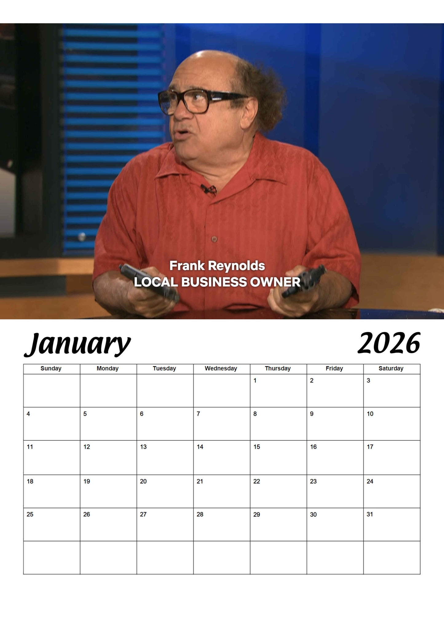 Its Always Sunny, Frank Reynolds, 2026 Wall calendar