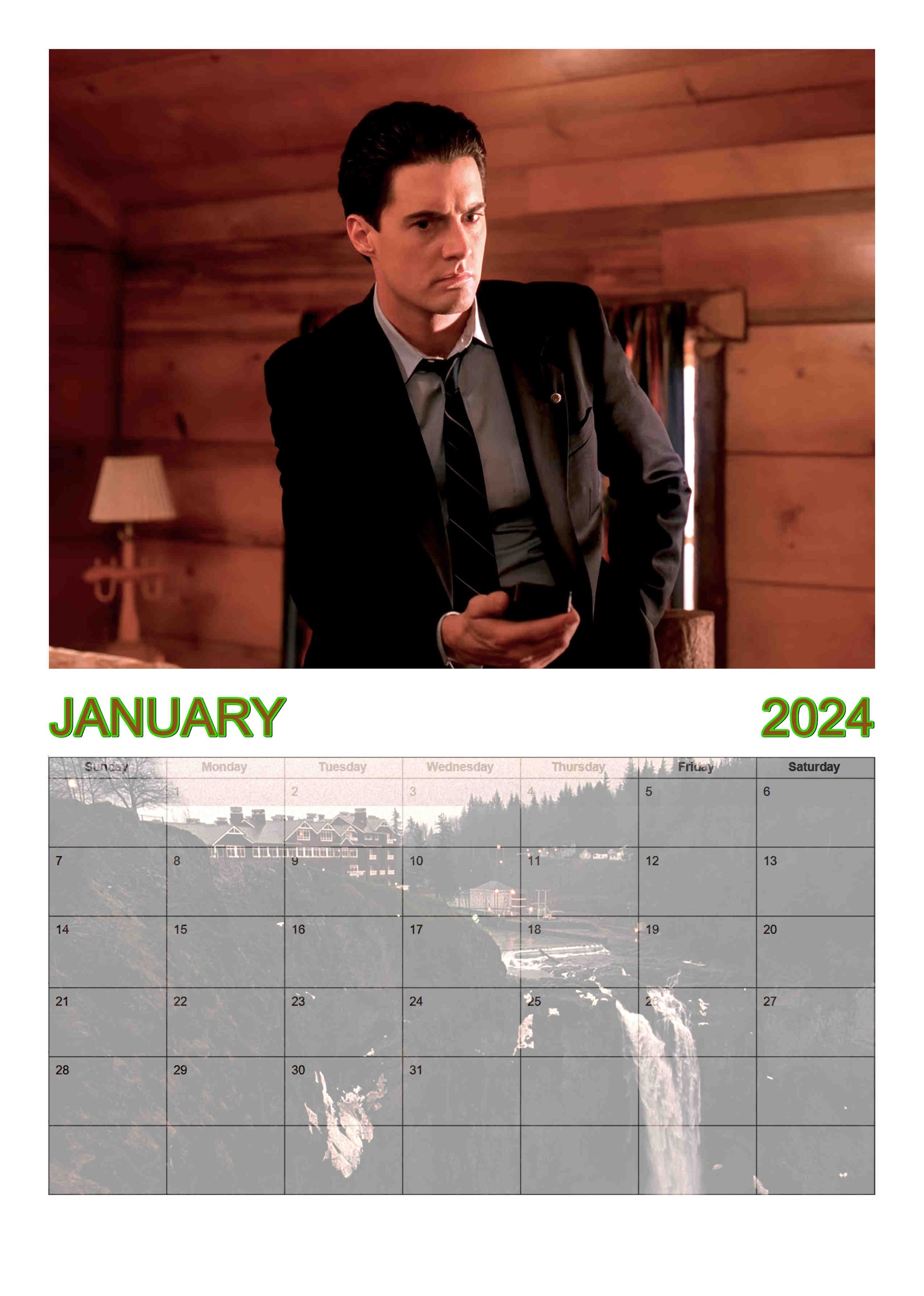 Preview of the month of January featuring Dale holding his dictaphone in his room at the great northern hotel 