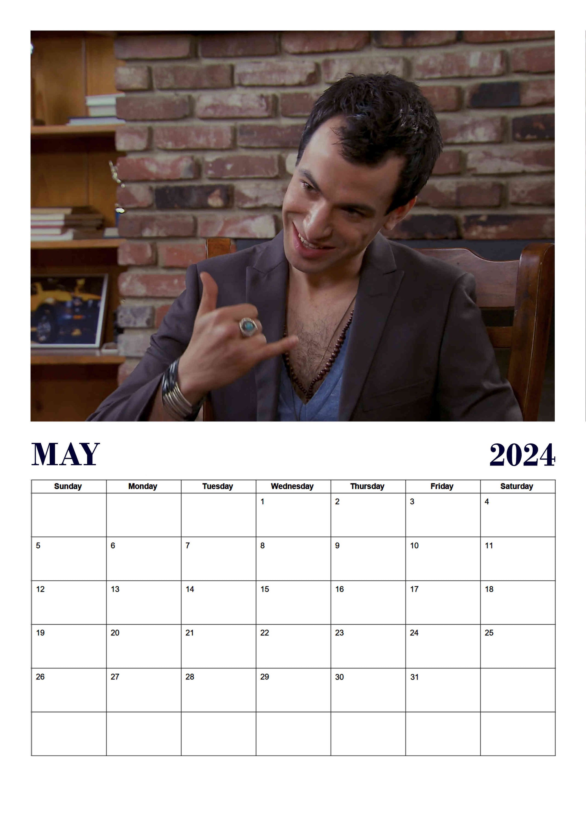 Preview of the month of May featuring Nathan FIelder trying on a completely new and improved TV persona