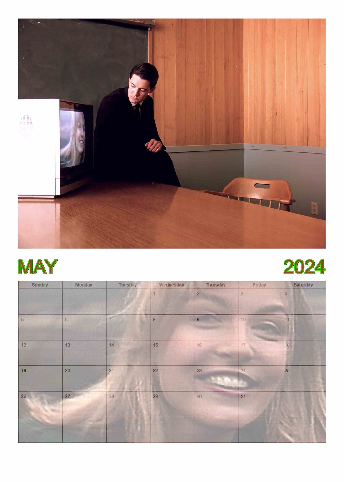 Preview of the month of May featuring Dale staring at home video footage of Laura Palmer