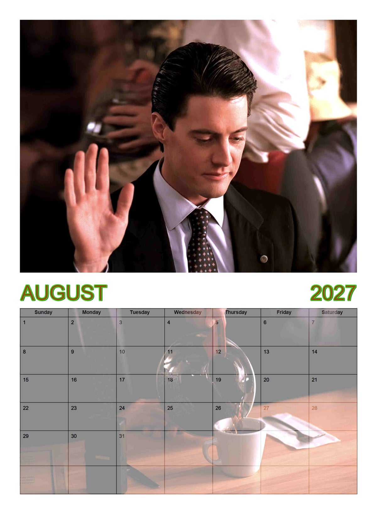 Twin peaks | Dale Cooper |  2027 Wall calendar