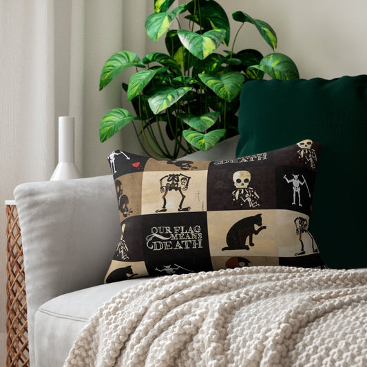 The most luxurious lumbar pillow cushion for any gentleman pirate, a true necessity aboard your vessel. Our Flag Means Death Crew of The Revenge flags pillow Blackbeard flag, 